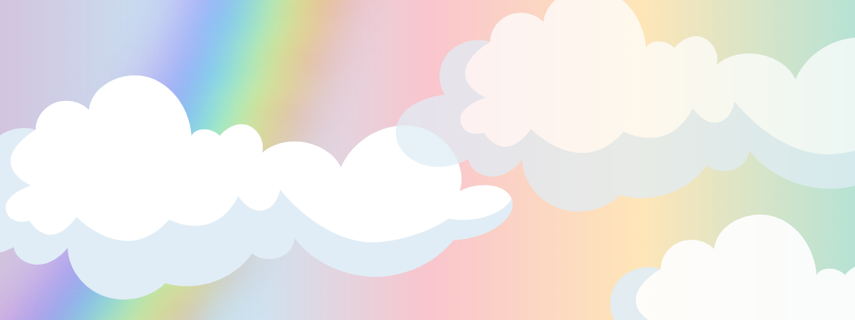 White and blue fluffy clouds on a rainbow gradient background.