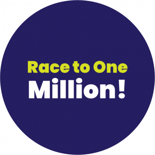 Race to One Million text on navy background.
